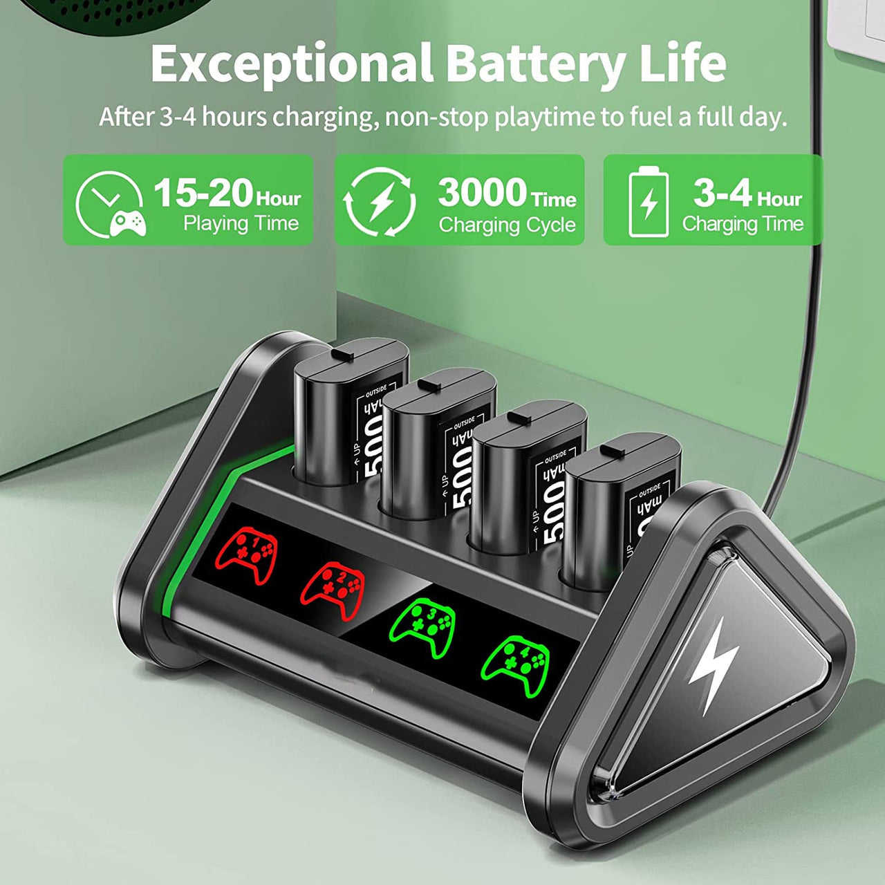 Rechargeable Battery Packs 4 x 1500mAh Xbox One Rechargeable Battery Pack with Charger Station, Xbox Controller Battery Packs with Charging Dock for Xbox Series X/S/One X/S/Elite