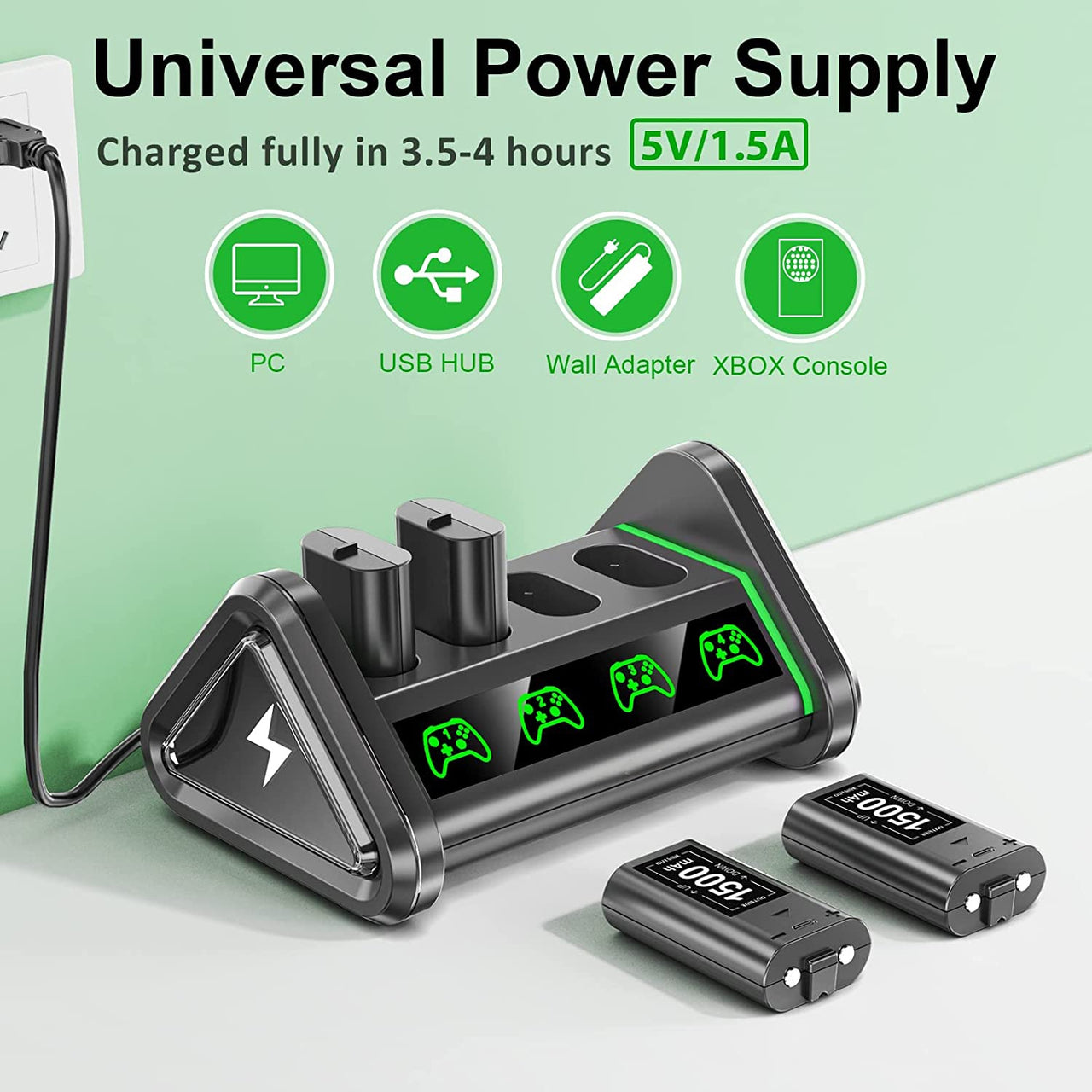 Rechargeable Battery Packs 4 x 1500mAh Xbox One Rechargeable Battery Pack with Charger Station, Xbox Controller Battery Packs with Charging Dock for Xbox Series X/S/One X/S/Elite