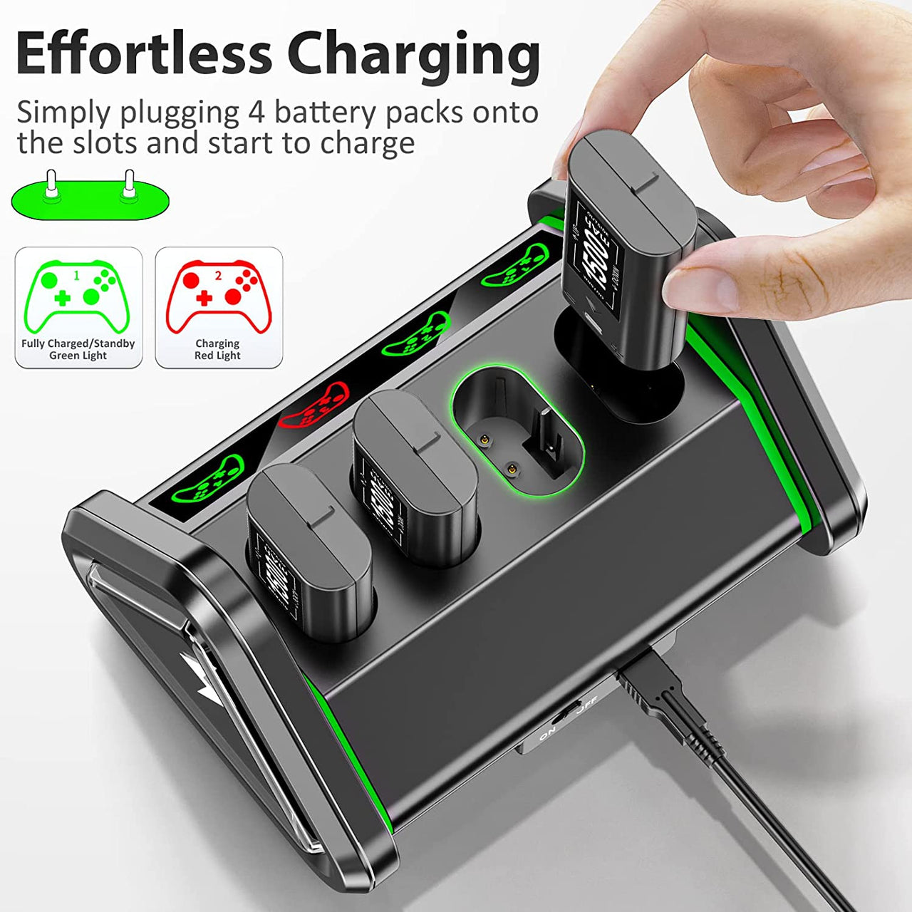 Rechargeable Battery Packs 4 x 1500mAh Xbox One Rechargeable Battery Pack with Charger Station, Xbox Controller Battery Packs with Charging Dock for Xbox Series X/S/One X/S/Elite